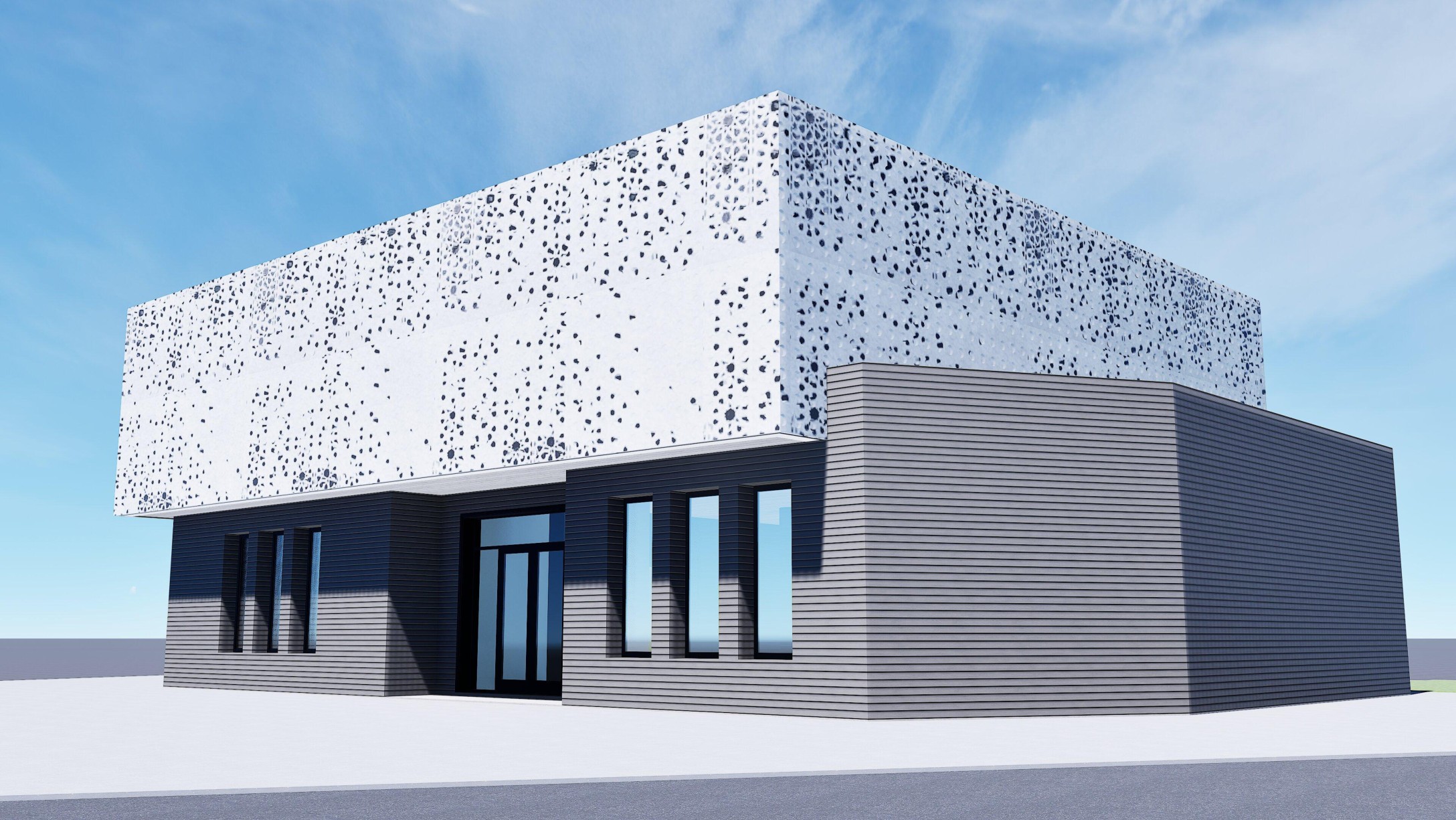 Perspective 3D du futur centre socioculturel de Ganges